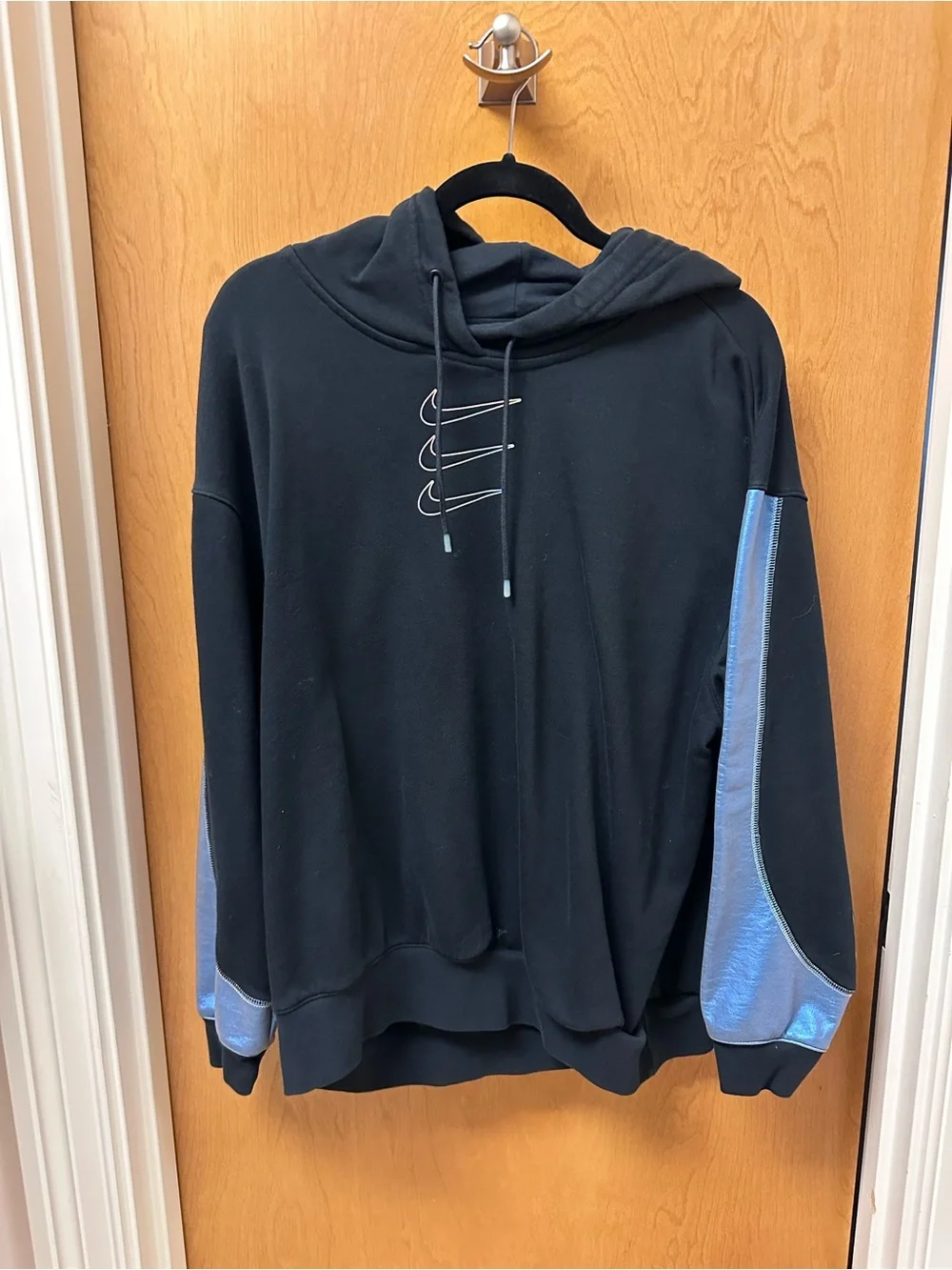 Nike Black Hoodie with Blue Iridescent Sleeve Accents